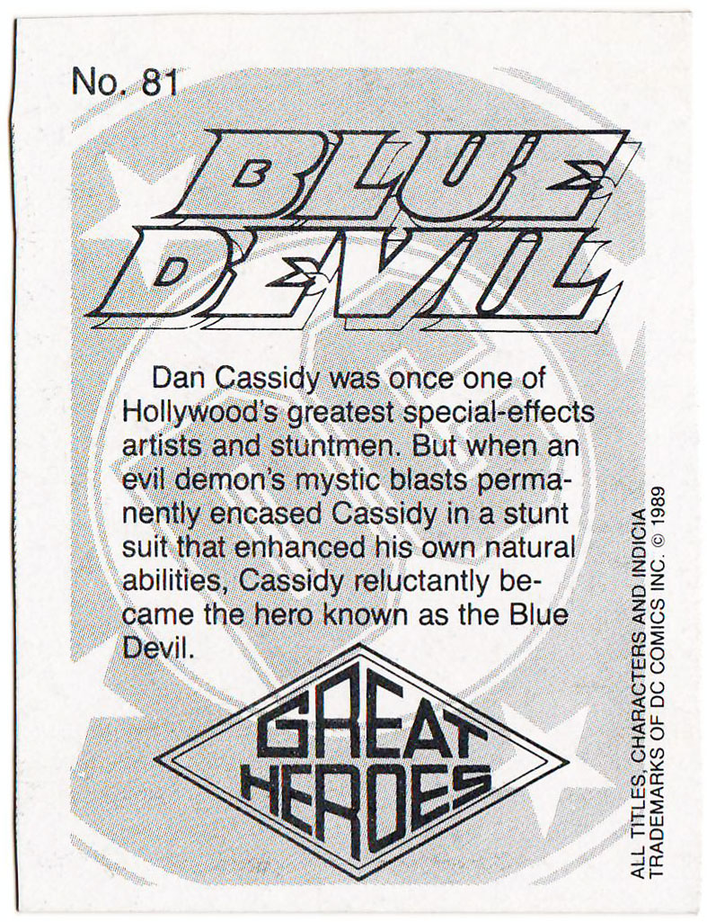 Blue Devil 1989 Great Heroes trading cards