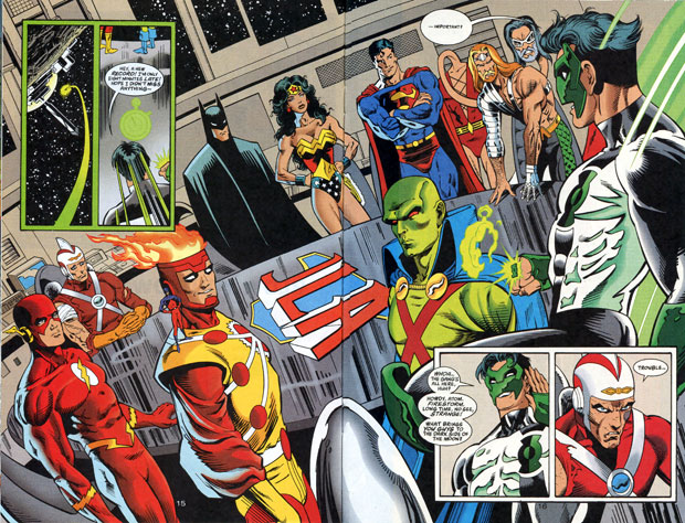 Firestorm and the JLA in Green Lantern: Circle of Fire by Brian K. Vaughan and Norm Breyfogle