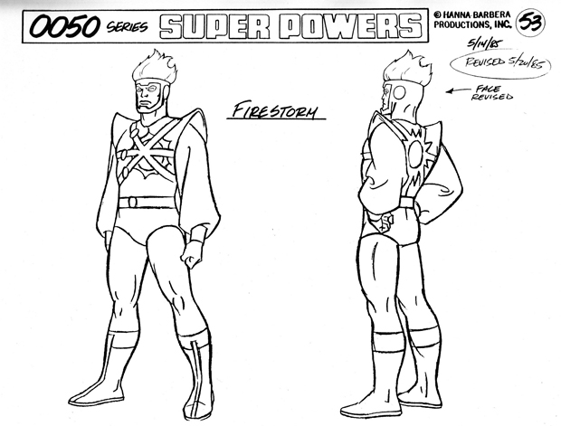 Super Powers Team: Galactic Guardians model reference sheets of Firestorm