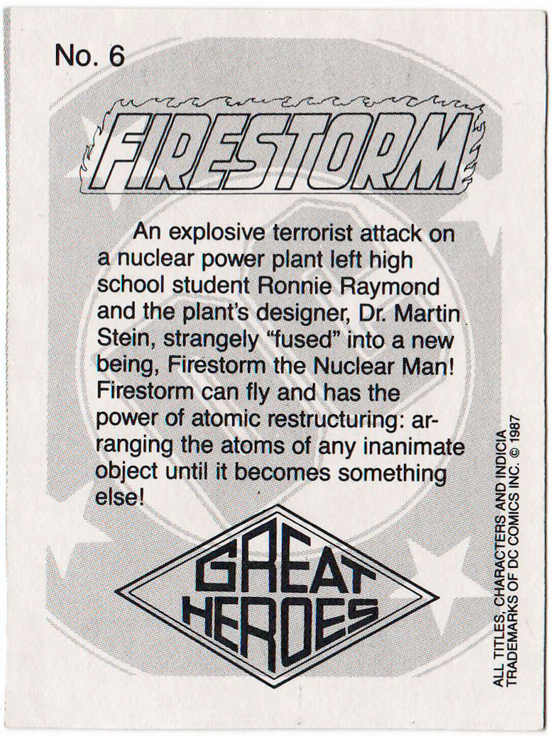 Firestorm 1987 Great Heroes trading card