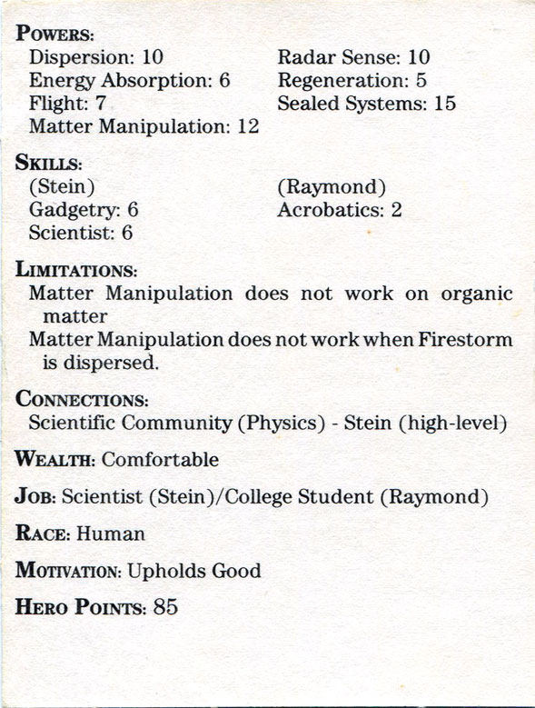 Firestorm in 1985 Mayfair DC Heroes RPG