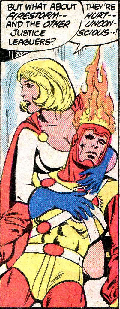 Power Girl and Firestorm romantic flirting - Justice League of America #219 by Chuck Patton