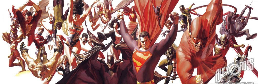 Alex Ross art of the Justice League ... without Firestorm